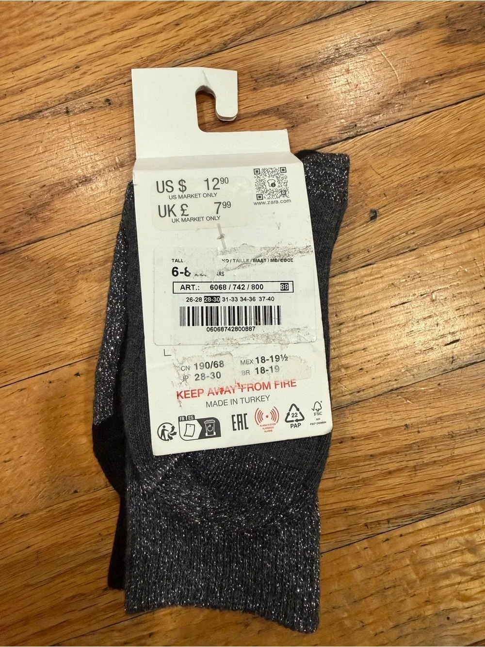 ZARA Girls Black & Silver Glitter Crew Socks